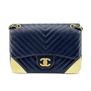 Pre-owned CHANEL Rock The Corner Mini Flap Bag Navy Blue Calfskin