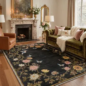 【Deals For You Days】GENIMO Machine Washable Area Rug Non Slip Floor Carpet Pet Friendly Soft Rug for Living Room Bedroom Kitchen Hallway Home Home Essentials,ARE5074-ONYX BLOOM