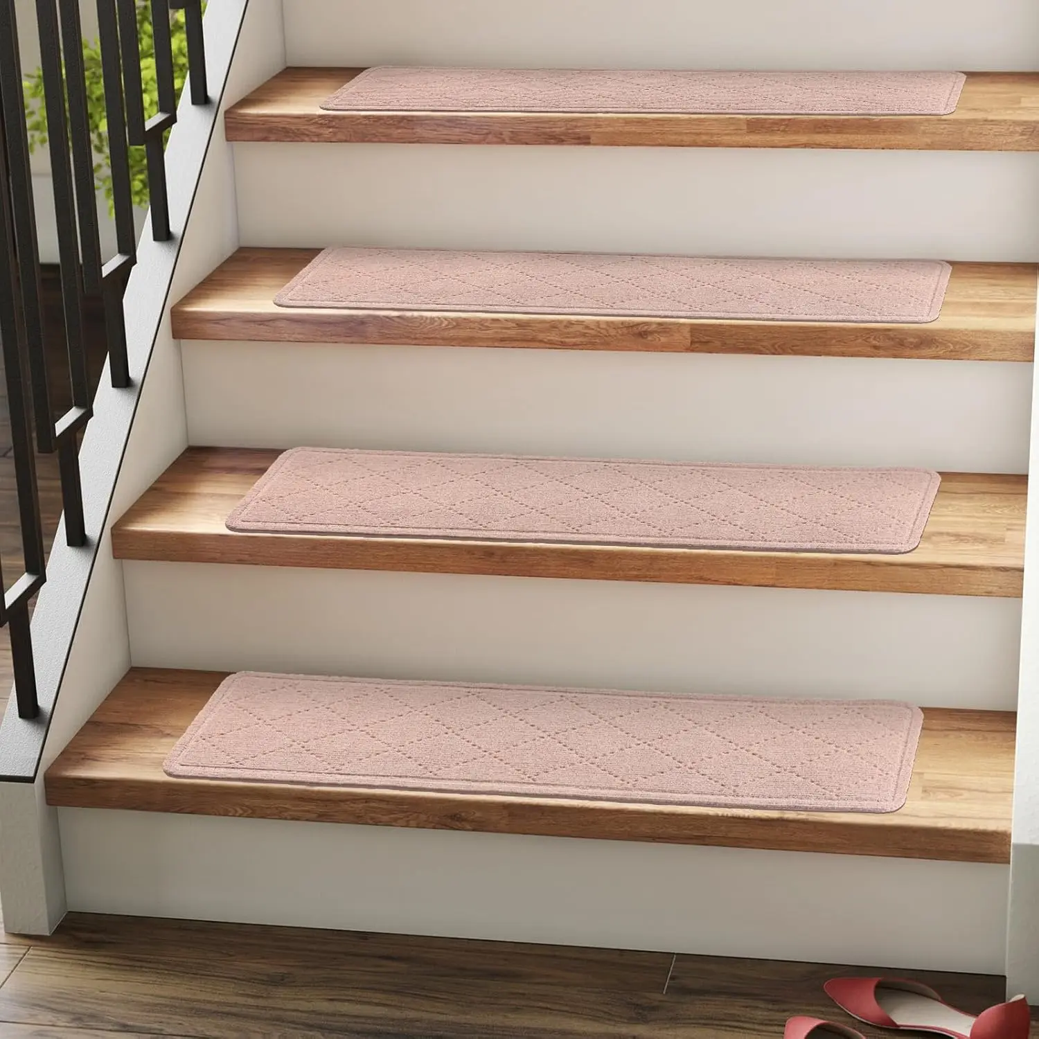 Carpet Stair Treads for Wooden Steps Indoor 9" x 36" Non Slip Stair Treads for  Stair with  Adhesive, 15 Pack Peel and Stick Stair Runner for  Elders and Dogs,  Beige