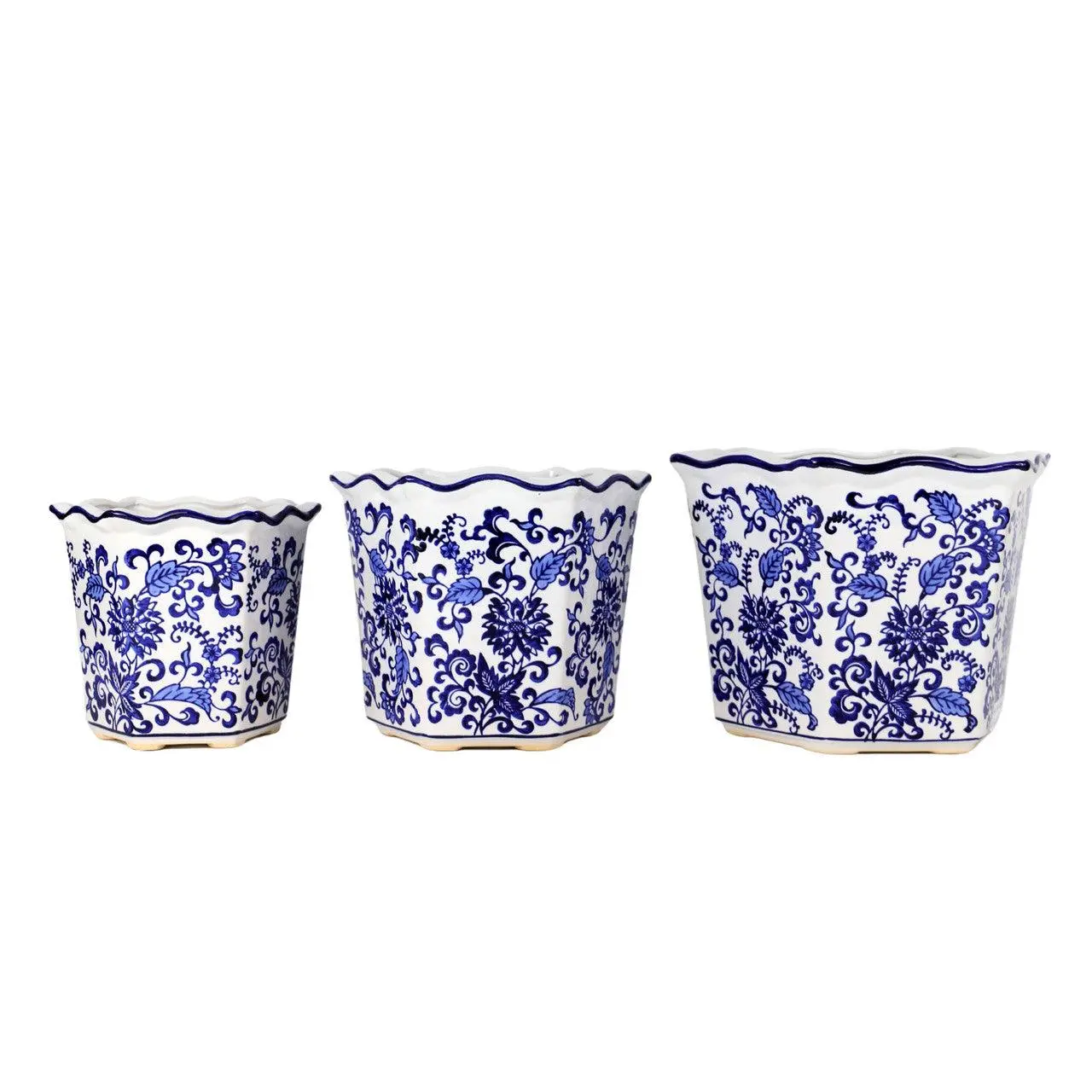 Blue and White Chinoiserie Garden Planter Set