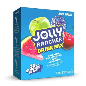 Jolly Rancher Singles To Go Variety Pack, Powdered Drink Mix, Zero Sugar, Low Calorie, Includes 4 Flavors: Green Apple, Blue Raspberry, Cherry, Watermelon, 1 Box (30 Single Servings)