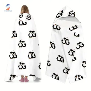 1pc cute little penguin printed hooded blanket, wearable blanket, wrapping blanket, warm, soft and comfortable, available in multiple sizes, is a must-have for reading, nap, office, cold weather, and the best gift choice for gifts