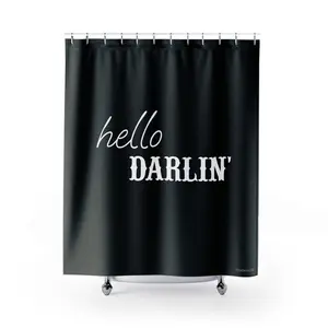 Hello Darlin' Shower Curtain — Black Script Bathroom Décor