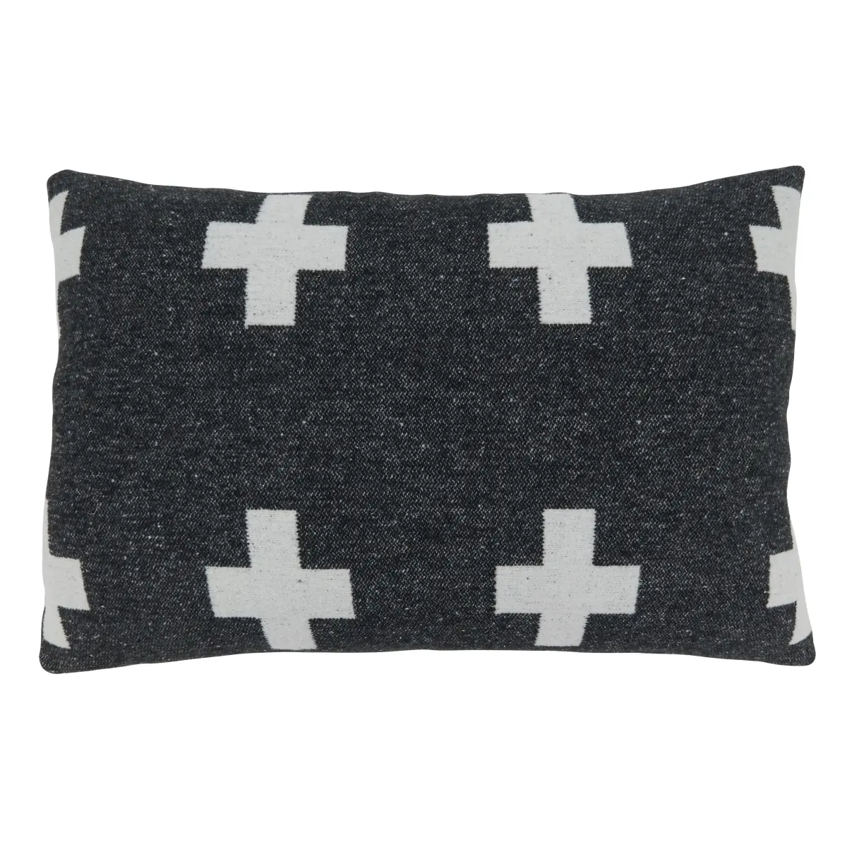 SARO Oblong Throw Pillow, 16x23 in., Black & White Reversible Plus Sign Design, with Poly Filling
