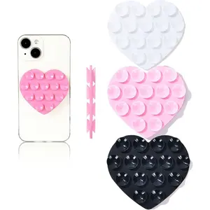2-Pack Love Double-Sided Silicone Suction Cup Phone Holders, Silicone Phone Additions for Iphone and Android, Adjustable Angle and Compact Design, Suitable for Makeup, Dance, Fitness, Yoga, Shower, Binge-Watching