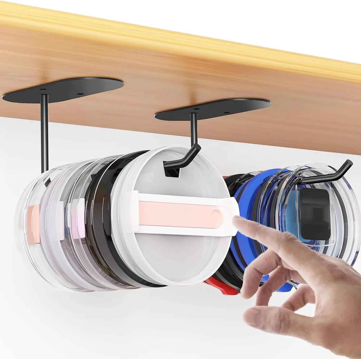 2 Packs Tumbler Lid Organizer Under Cabinet Cup Lid Hook Organizers Tumbler Lid Hanger