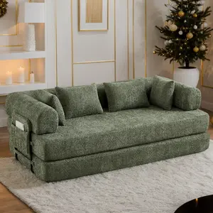 Eyisean 78.7" Chenille Convertible Futon Sofa Bed, 5-in-1 Floor Couch Bed with Fixed Frame & Side Pocket, Foldable Mattress, No Assembly Required,   Small Space Cozy Comfy Loveseat,  Boneless Couch for Living Room, Apartment