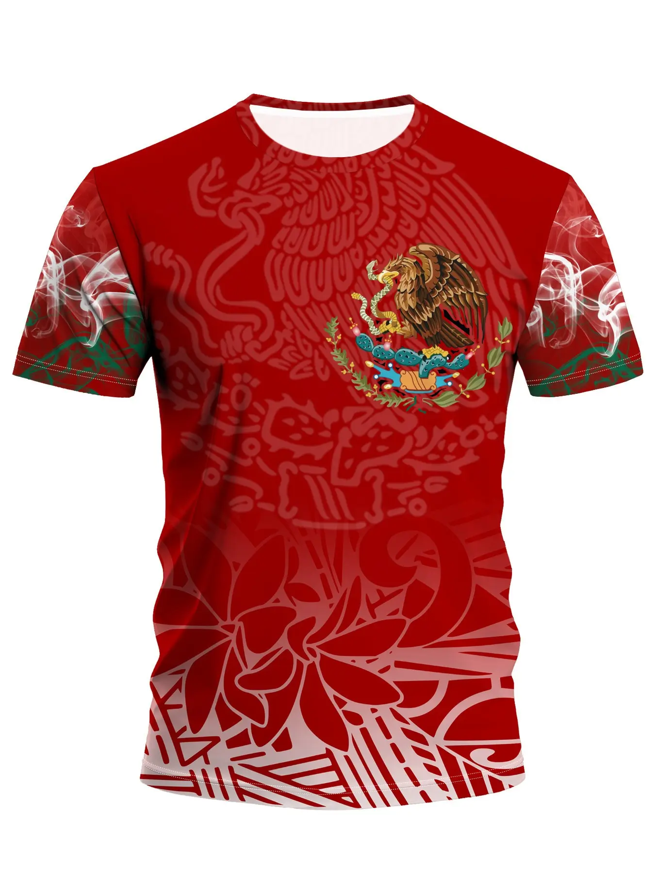 Mexican Football Jersey, 3D Eagle Aztec Maya Print Tee, Vibrant Tribal Design, Breathable Short Sleeve Round Neck Casual Summer Top, Jersey Shirts, Sports Top, Stylish Jersey, Sports Clothing, Breathable Tops