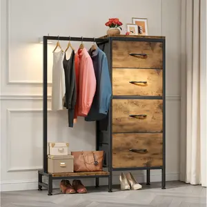 Garvee Multi-functional dressers with 4 to 6 drawers, fabric storage, hanging racks, open shelves, and charging stations in retro brown, black, white, and rustic brown finishes for bedrooms, living rooms, and hallways