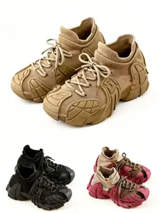 Knit Platform Shoes – Lightweight Breathable Soft-Soled Height-Increasing Sneakers for Women, Spring Summer, Versatile Daily Casual Streetwear & Office Commuting, Durable Anti-Slip Fashionable All-Day Comfort Wear