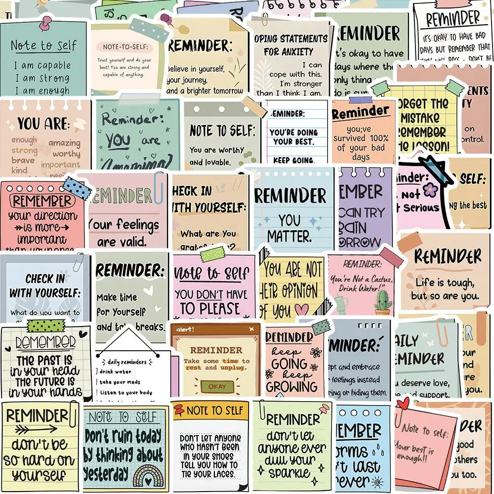 Portable Reminder Sticker, Mental Health Graffiti Stickers, Self-adhesive DIY Decorative Sticker for Car Luggage Laptop Skateboard Motorcycle Bicycle,