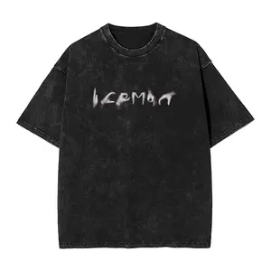 "ICEMAN" Sign Language Glove Vintage Washed T-Shirt, Cold Aesthetic Retro Graphic Tee, Acid Wash Heavyweight Cotton Shirt, Shimmering Hands Streetwear Top, Trendy Oversized Hip Hop Shirt