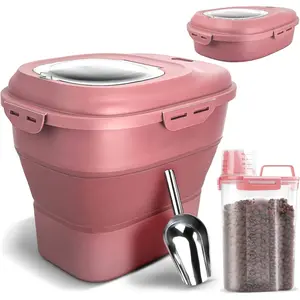 Airtight Collapsible Dog Food Storage Container, 13lb to 30lb Pet Food Container with Flip Top, Rolling Wheel, Scoop and Small Container for Dog Cat Dry Food, Rice, Flour