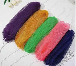 African Exfoliating Net, Colorful Long Bath Mesh Sponge, Back Scrubber Body Exfoliator for Shower, Dead Skin Remover for Men & Women, Stretchable Nylon Washcloth for Smooth Glowing Skin, Durable & Quick Dry