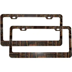 Library of Old Books Or Bookcase License Plate Frames 2 PCS Universal Aluminum Tag Frame, with 2 Holes and Screws  for Men/Women Car Accessories Decor ﻿