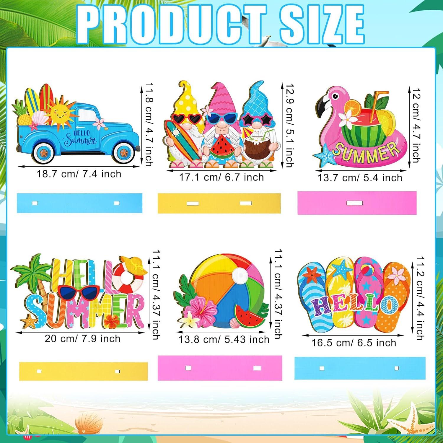 6 Pcs Summer Table Decorations Wooden Table Centerpieces Rustic Wood Tabletop Sign Decorations for Home Kitchen Office Farmhouse Desk Shelves Party Tiered Tray Decor