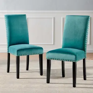 Modway Parcel Performance Velvet Dining Side Chairs - Set of 2 in Teal