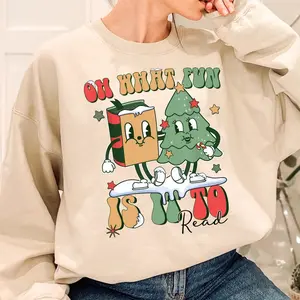 Oh What Fun Is It To Read Sweatshirt, Christmas Reading Book Shirt, Bookish Xmas T-Shirt, Librarian Tee, Teacher Christmas Shirt, Christmas Gift For Teacher Book Lover CT