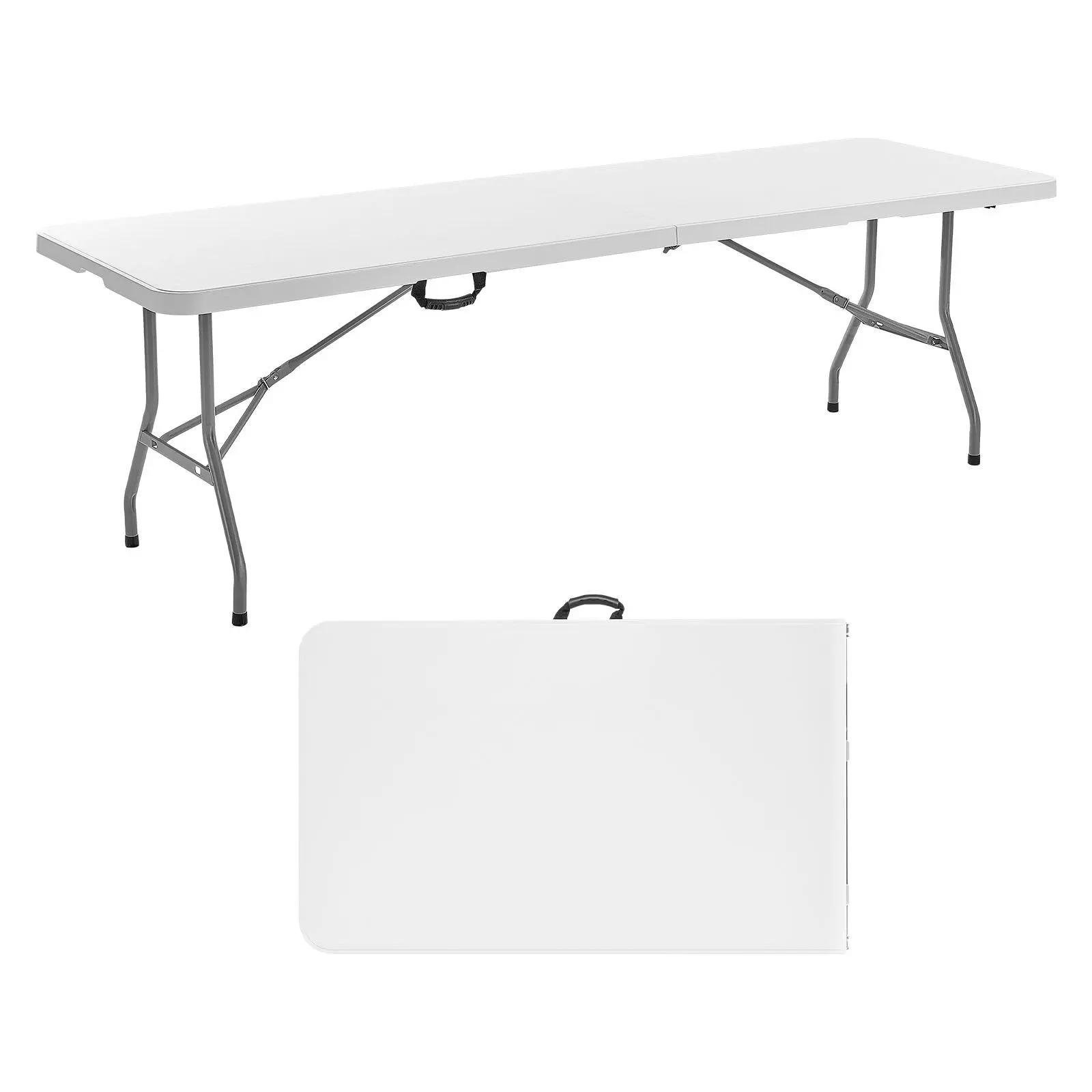 【SummerFinds】VEVOR Folding Table, 8 Ft Heavy Duty Portable Fold-in-Half Utility Table, Indoor Outdoor Plastic Rectangle Table with Built in Handle, for Party, Dining, Wedding, Events, Picnic, Camping, White