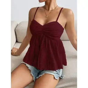 Women Solid Color Ruffle Hem Fashionable Camisole For New Year Clothes