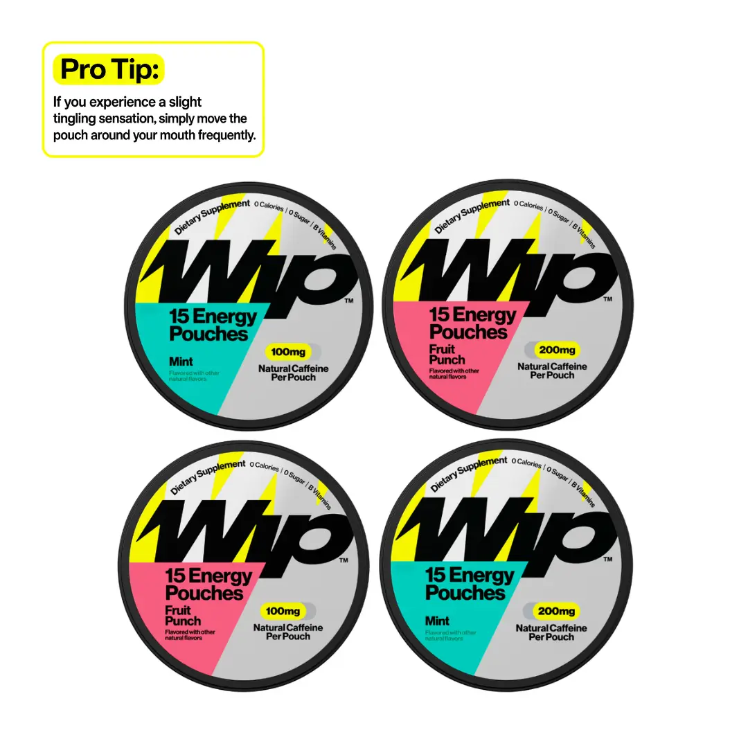 Wip Energy Pouches | 100mg & 200mg Natural Caffeine | Vitamins and