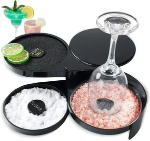 3-Tier Bar Glass Rimmer Bartender Tool | Bar Juice Cocktail Seasoning Box with 3 Swing-Out Trays, Sponge Included, Plastic Margarita Cocktail Bartender Tool, for Party, Bar, and Reception