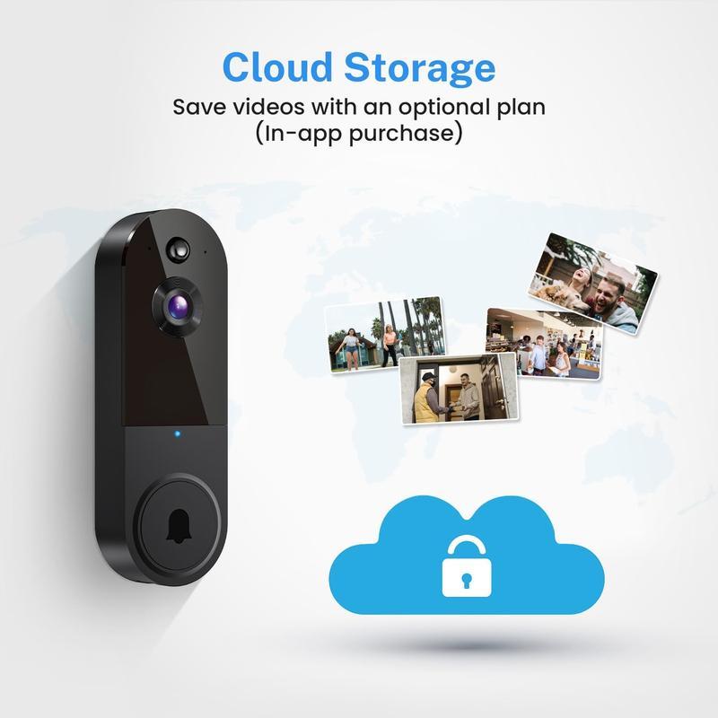 Wireless Video Doorbell Camera with AI Human Detection, 2-Way Audio, Live View, Night Vision, Cloud Storage, Battery Powered, 2.4G WiFi Home Security Camera for Indoor & Outdoor Surveillance