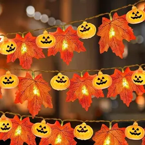 String Light, 1 Count Battery Powered Pumpkin Maple Leaf String Light, Decorative Light for Home Party Festival(without Battery), Halloween