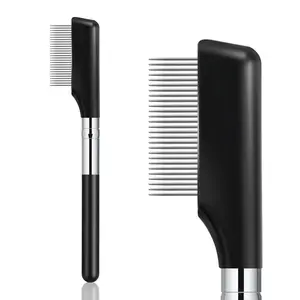 Professional Metal Eyelash Comb & Separator Tool - Precision Mascara Lash Separator with Stainless Steel Teeth Eyebrow Brush for Eyelash Extensions Clump-Free Lashes & Brow Grooming