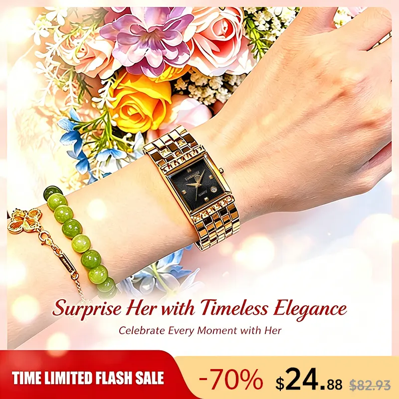 Vintage Gold Square Watch for Women Red Dial Greek Key Style  display picture 2