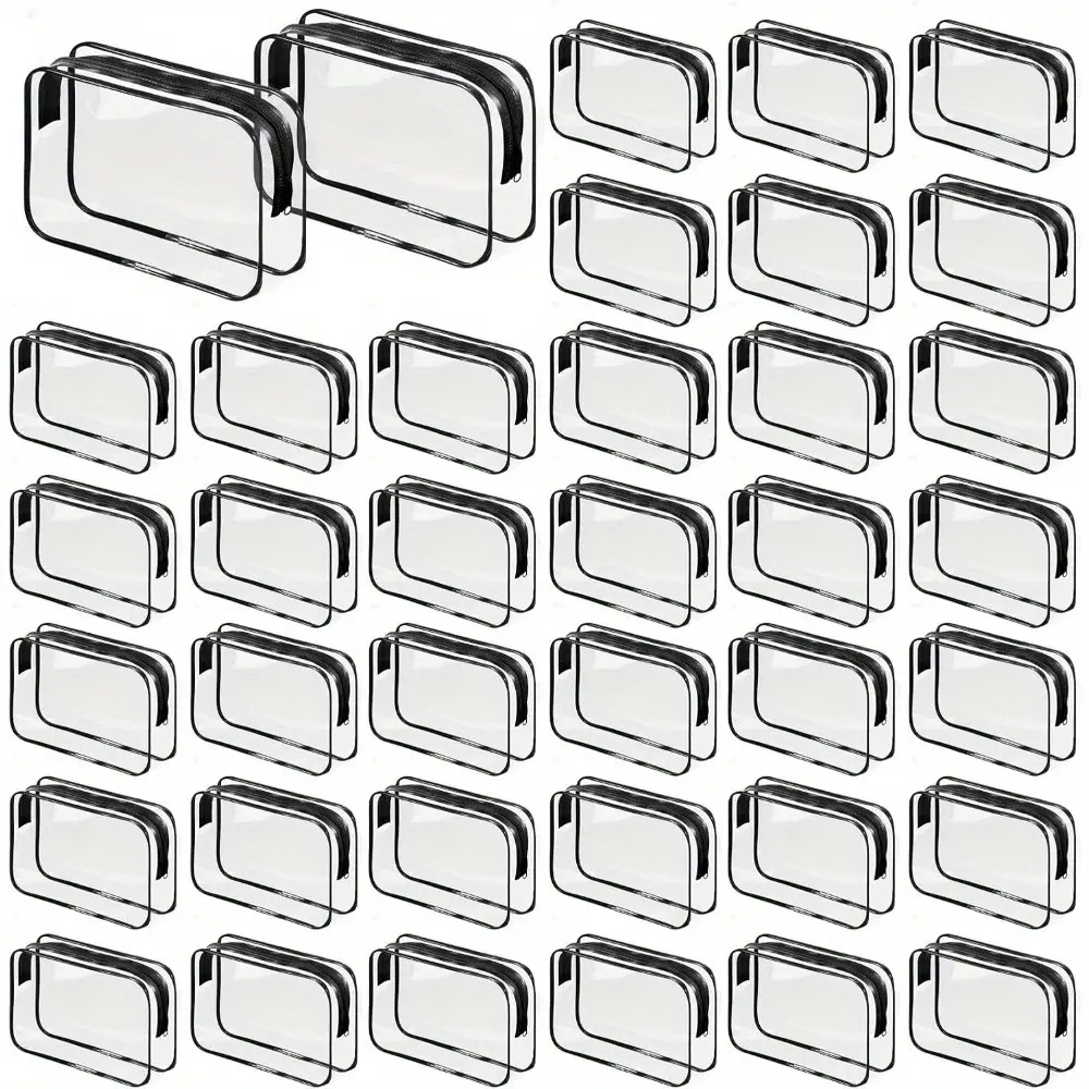 36 Pieces Clear Makeup Bags Bulk with Zipper, Transparent Portable Toiletry Bags Waterproof Plastic Organizer Cases Travel Cosmetic Pouches for Bathroom and Women and Men Vacation