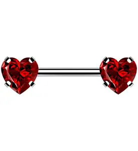 Double Red Heart CZ Stainless Steel Threadless Barbell