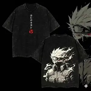 Naruto Shippuden Kakashi Hatake Copy Ninja Sharingan Hokage Oversized Graphic Tee Heavyweight Acid Wash Cotton T Shirt Vintage Bootleg Y2K Streetwear Gym Pump Cover Grunge Anime Manga Aesthetic Outfits Merch Viral Trendy Gift Men Women Unisex