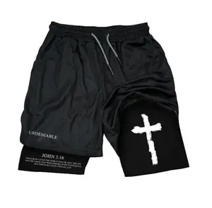 John 3:16 Shortde Performance Shorts Summer Double Layer Beach Pants Fitness Training Pant Sports