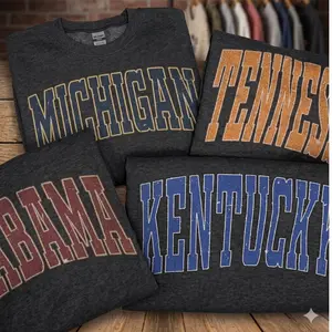 Custom College Team Sweatshirt – Dark Heather, Vintage Distressed Varsity Style, Choose Any School, Game Day Outfit, Gift for Fans, Menswear & Womenswear - TCC