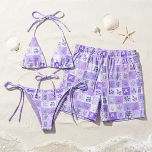 [HOT SUMMER 2026] Lavender Patchwork Bikini Set – Lilac Iris Periwinkle Print with Violet Lining, Soft Girl Cottagecore Beachwear for Summer