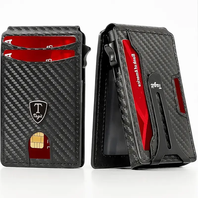 Slim Men's Wallet with RFID Protection Pop-Up Bifold Leather Wallet for Men – RFID Blocking Minimalist Bifold with Magnetic Closure, Clear ID Window, Money Clip, Large-Capacity For Everyday Use &  Easy Card Access with Gift Box