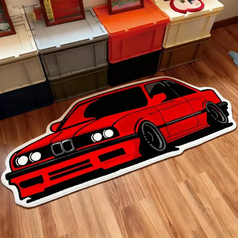 Cartoon car-shaped rug, American Style Car Print Rug, Decorative rug, plush entrance rug, Soft area rug, home decor for living room, bedroom, Indoor Rug, Cartoon Pattern Rug, Suitable for Sofa Coffee Table Closet Porch