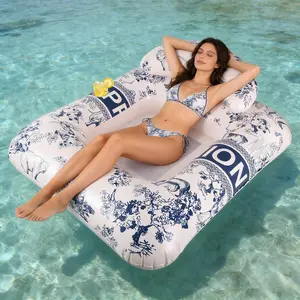 New Inflatable Float Mat, Square Ink Wash Color Inflatable Water Lounge Chair, Pool Party Mesh Float Mat, Perfect for Relaxing