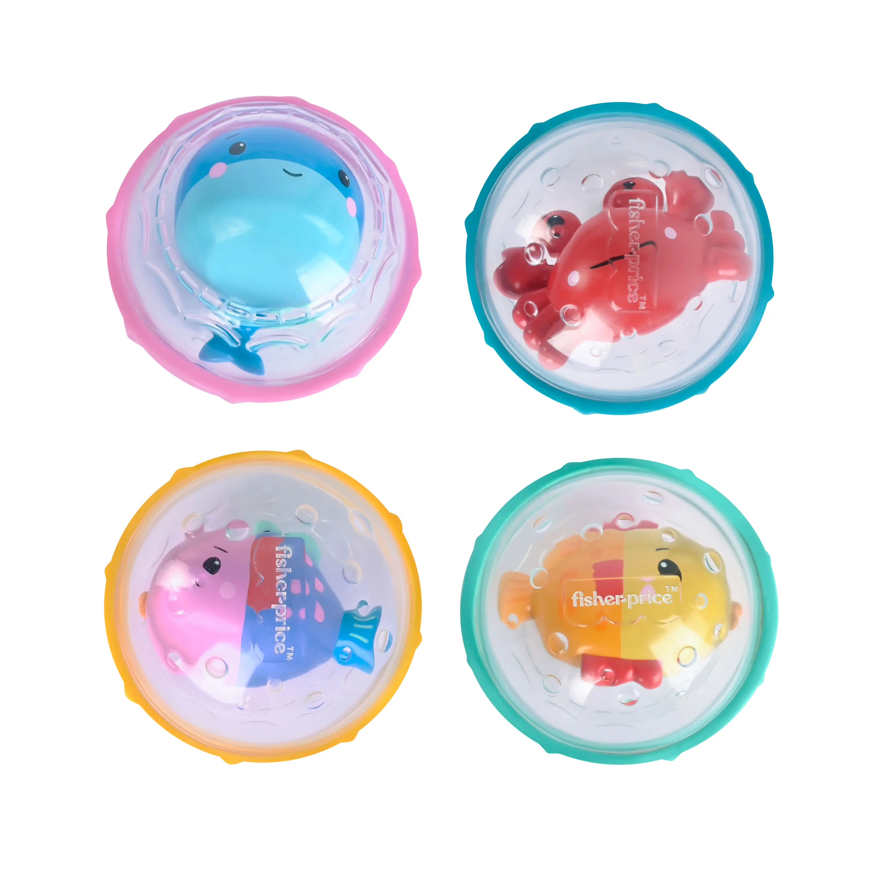 Fisher-Price Sensory Rattle Set, 4-Piece Baby Bath & Activity Toy Balls with Ocean Animals, Easy Grasp Rattles for Babies & Toddlers 6M+