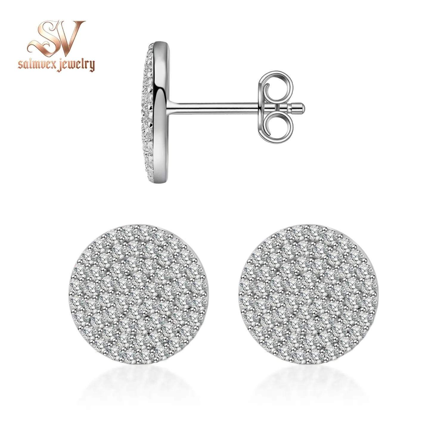 Salmvex Jewelry Iced Out Circle Shape Stud Earrings Lab-Created Moissanite Stud Earring S925 Sterling Silver Moissanite Jewelry Perfect Christmas Gift