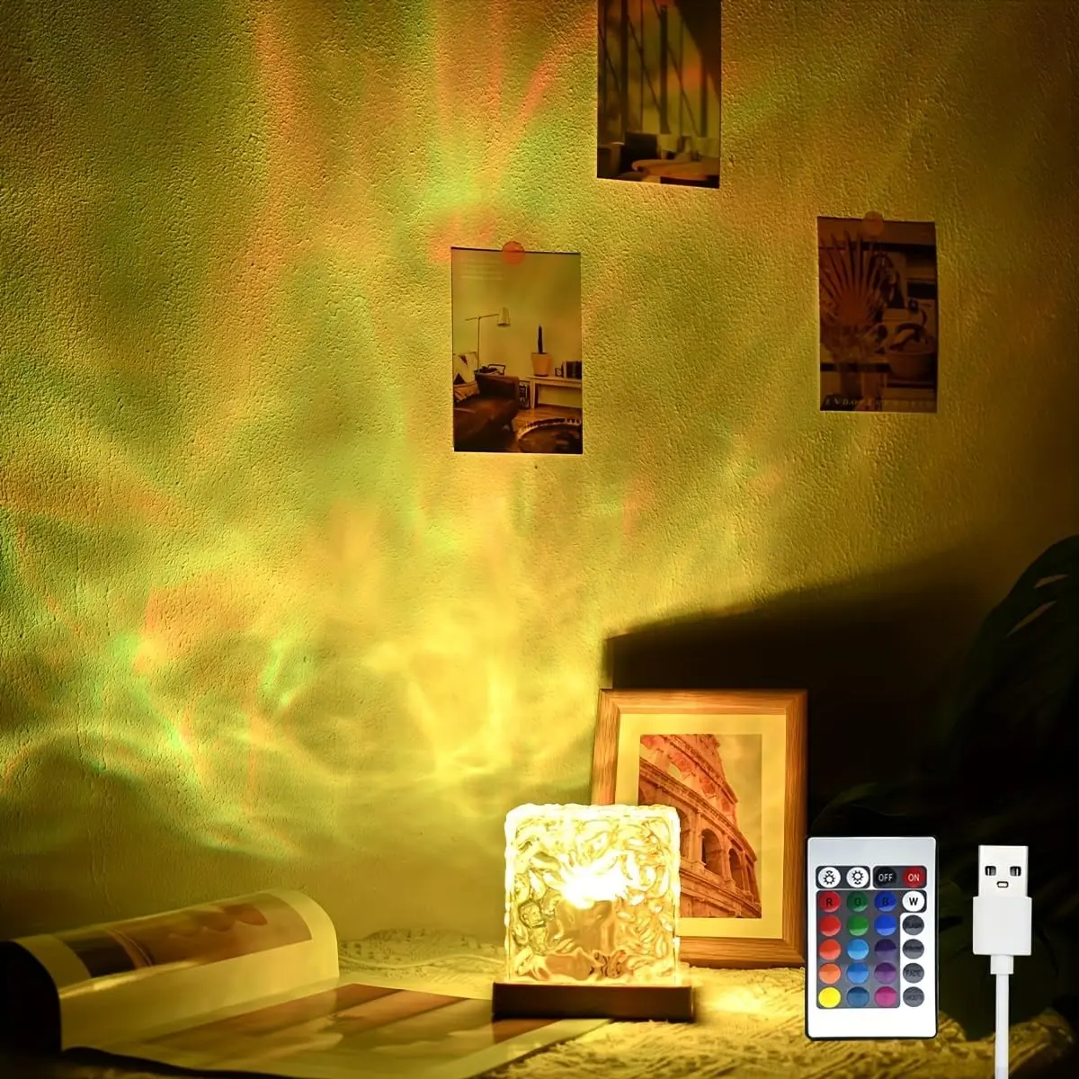 Northern Lights  Wave Projector Light, Galaxy Light Projector, 16 Colors Gradual Rotating Flame Water  Ambient Night Light Non- for Bedroom, Room Decor,  Room (Plug-in)