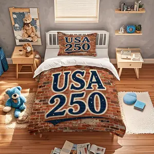 2/3Pcs American Independence Day Themed Duvet Cover Set, Vintage American Style Bedding Set, Soft and Breathable Fabric, Hidden Zipper Design, Wear-resistant and Wrinkle-resistant, Suitable for 250th Anniversary Bedroom Decoration, Filling Not Included