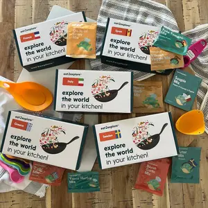 eat2explore explore EUROPE Kids Cooking Kits – Interactive & Educational Set with 15 Recipe Cards, Spices & Cooking Tools – Fun Family Activity & Gift