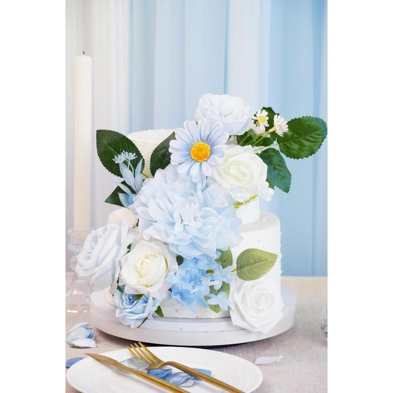 Artificial Flower Combination Box Set Artificial Flower Loose Leaves and Stems DIY Wedding Center Bouquet Bride Wedding  Shower(Fresh Light Blue)