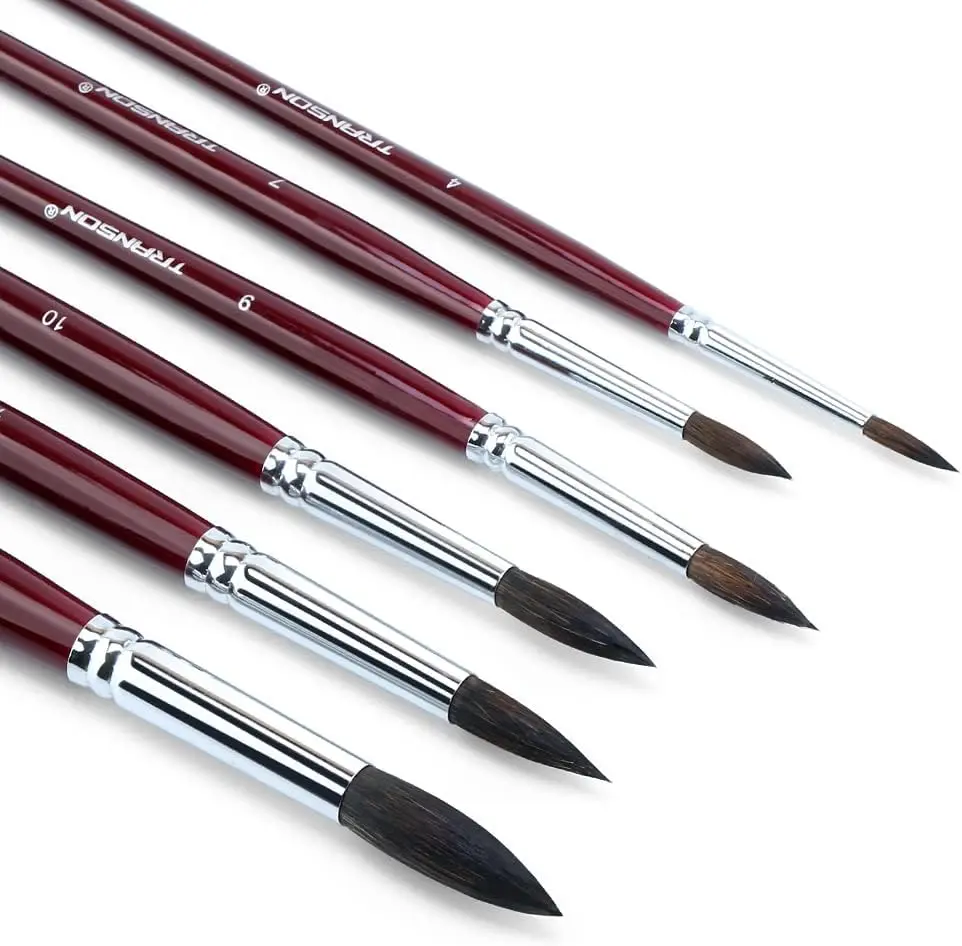 Transon Squirrel Hair Round Paint Brush Set for Watercolor Gouache Ink Acrylic Art Painting
