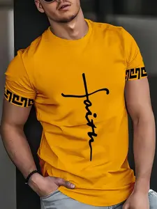 Men's Casual Sporty Streetwear 3D Background Line Print T-Shirt, Breathable Round Neck Regular Fit, Summer Top