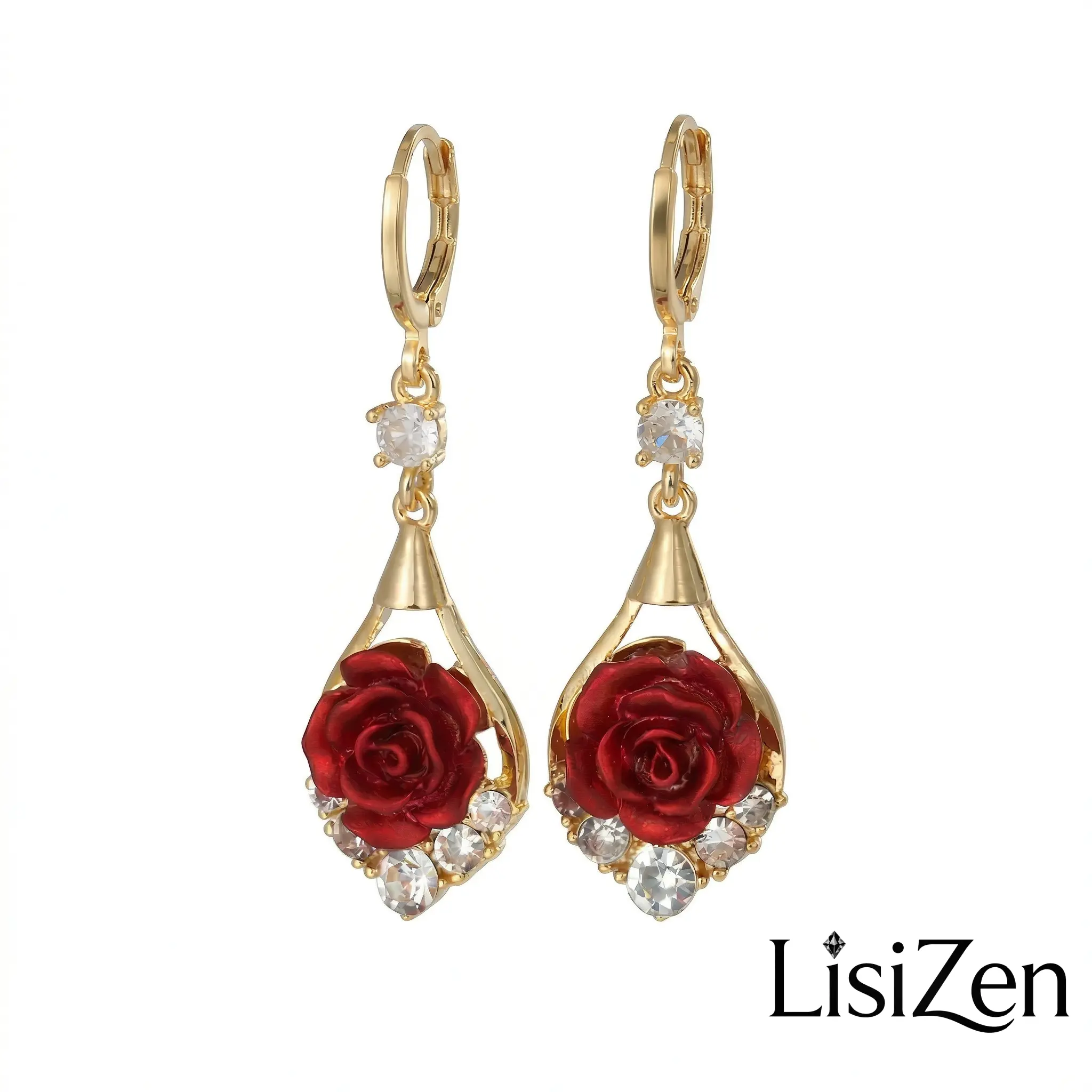 Rose Drop Earrings 14K Gold Plated Sparkling Crystal Tassel Design, Chic Elegant Fashion Jewelry Water Drop Earrings for Women 2025 DZEH4322