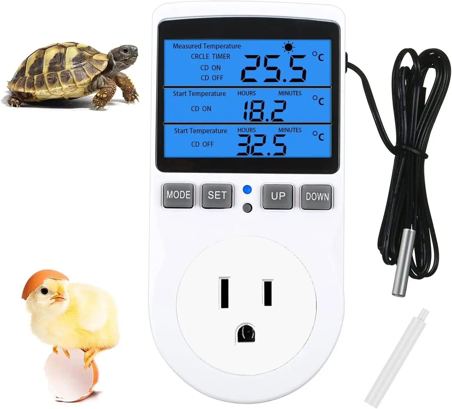 Backlit Digital Temperature Controller with LCD Digital Display, 120V 15A 1800W Outlet Socket, Sensor Timer Mode Regulator for Fridge, Refrigerator, Homebrew (None Extra Accessories Included), Freezer