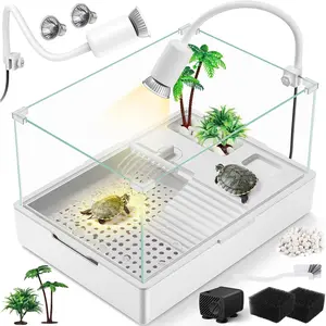 Turtle Tank Kit(Tank+Light+Water Pump),  Turtle Tank Starter Kit with Upgrade Rain Shower , Adjustable Water Pump, Higher Fences. (S-Kit)